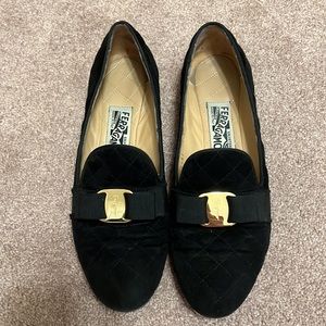 Salvatore Ferragamo Scotty Q, Size 9.5, Black Suede, Quilted Womens Shoes